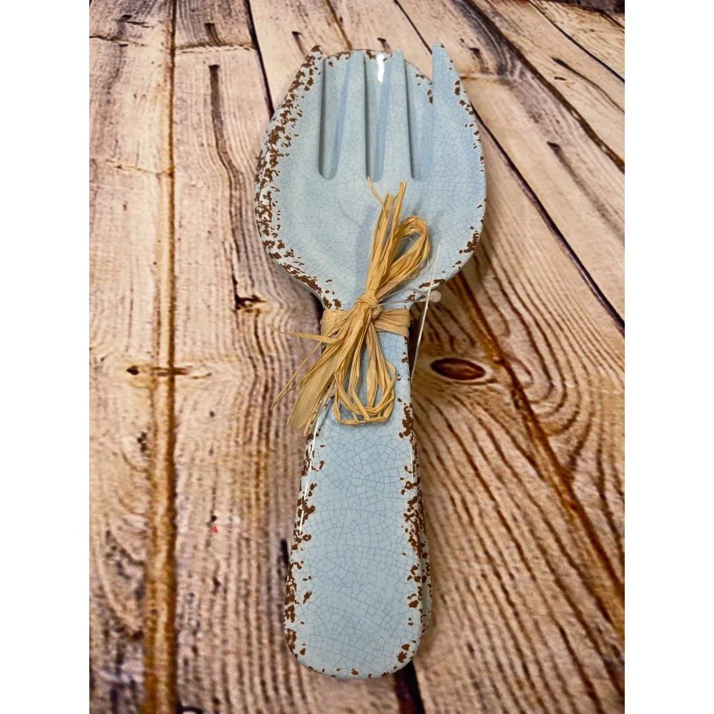 Tommy Bahama‎ Salad Fork & Spoon Serving Utensils Rustic Blue NEW!